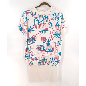 Vintage JP Collection 1990's shoulder pad cotton drop wasit dress. White Pink